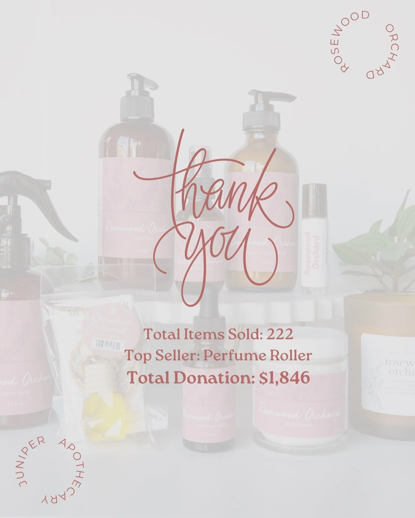 Thank you so much for shopping the limited edition Rosewood Orchard scent from @juniperapothecary! Because of your support, Evermore Blooms is getting a donation of $1,846! Are you KIDDING?! AHHH!!! 😭🙌

ALL proceeds of this scent were donated to us