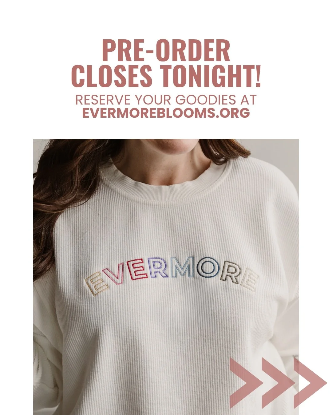 ‼️Have I mentioned that the pre-order closes TONIGHT AT 9PM CST?! I realllllyyyy don&rsquo;t want you to miss out on this one, friends! 

Head to evermoreblooms.org to get your goodies! 🏃&zwj;♀️🏃&zwj;♀️🏃&zwj;♀️ 

We have a few colors/sizes of our 