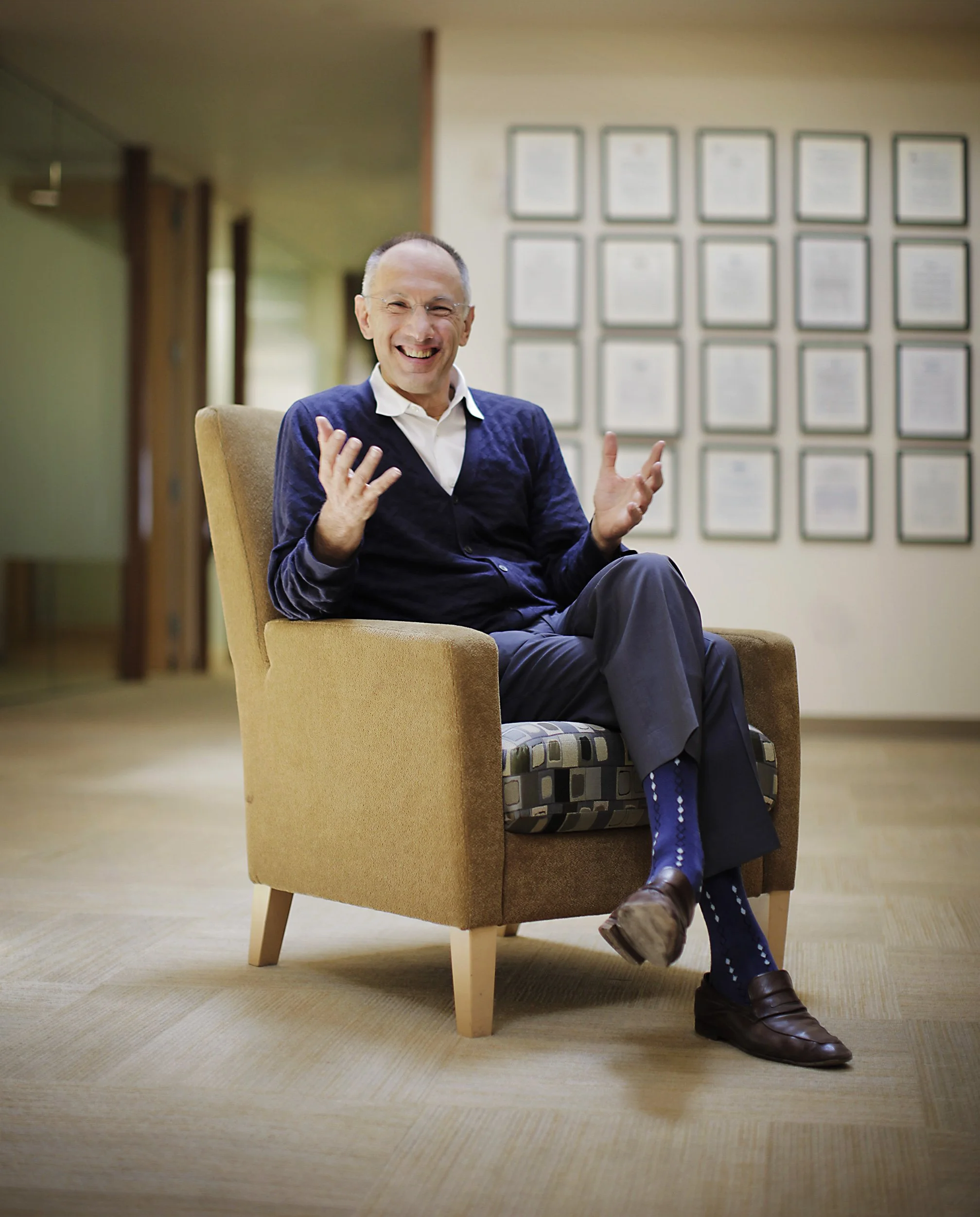 Michael Moritz sitting in a chair at the Menlo Park office of Sequoia Capital, CA.