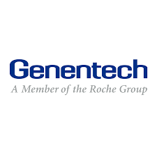 Genentech logo with blue and gray text