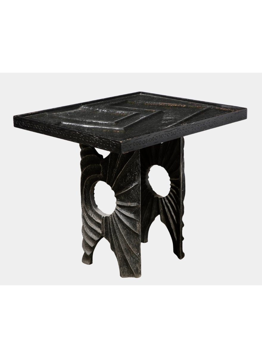 No. 2587 / Brutalist Sculpted Aluminum and Lacquered Wood Center Table by Laura Johnson Drake
