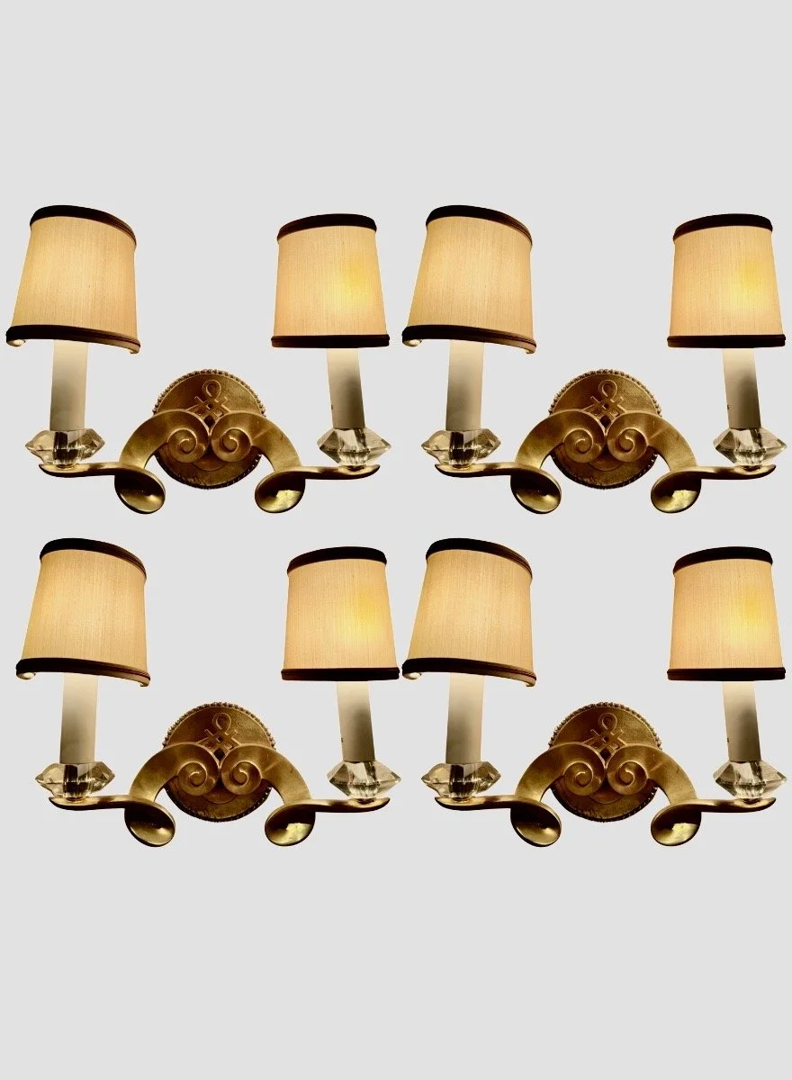 No. 2857 / Set of Four Bronze and Cut Crystal Wall Sconces, by Jules Lelue