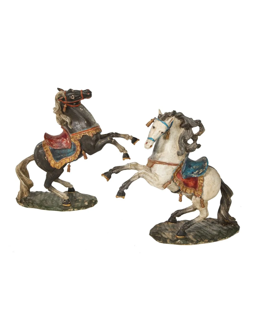 No. 1963 / Pair of Italian Carved and Polychromed Wood Models of Rearing Horses.