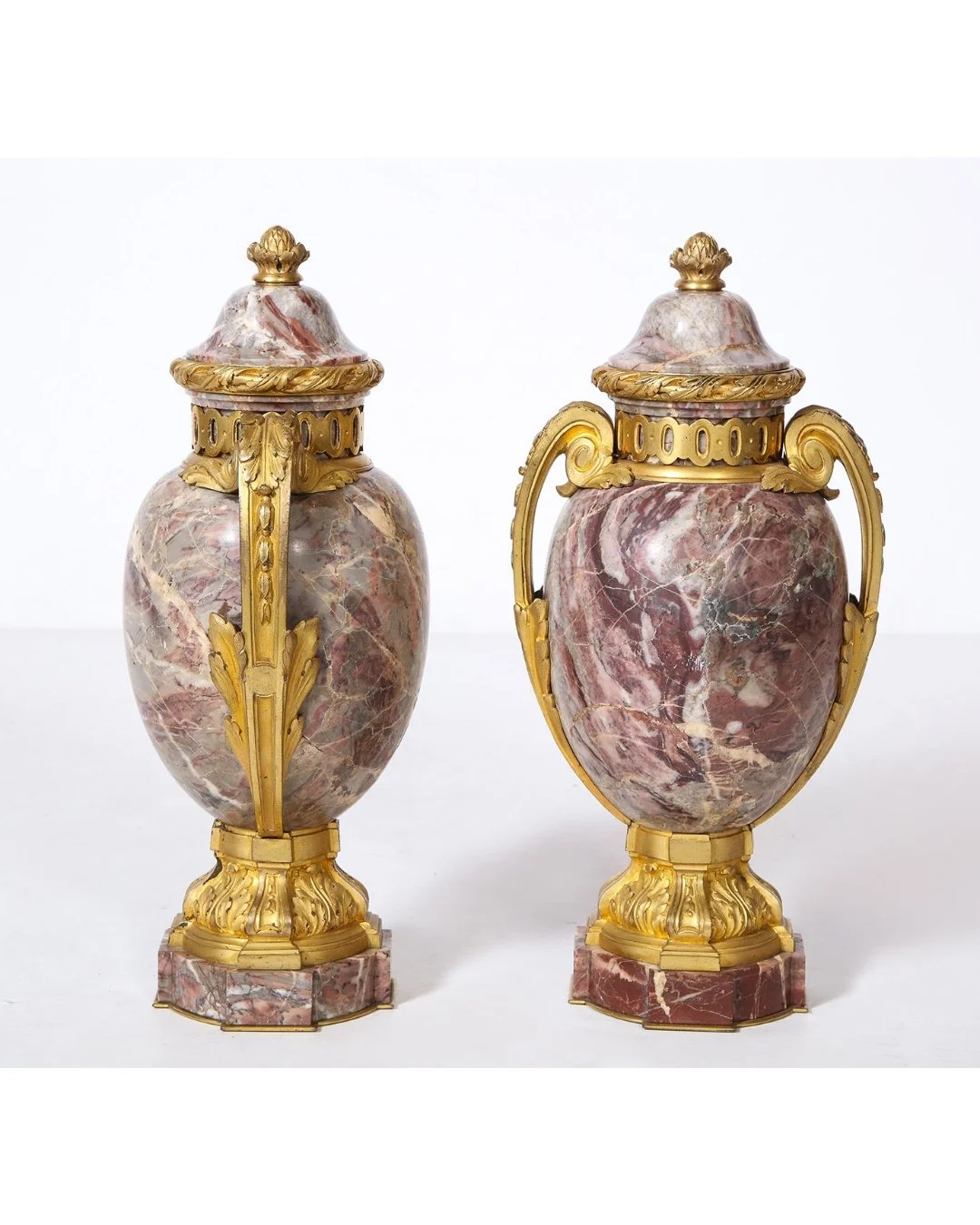 No. 2068 / Pair of French Louis XVI Style Bronze Mounted Marble Urns