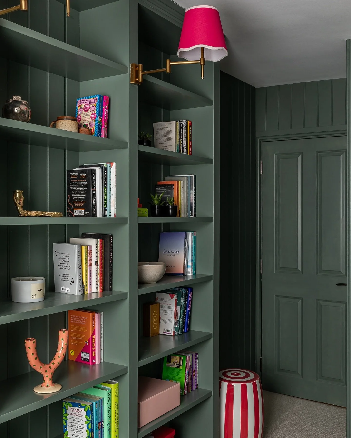 This is the new study in @bryonygordon&rsquo;s london townhouse, this space was heaven to design. It was originally a bedroom but we panelled all the walls in the room with tongue and groove and then built in shelves for all the books they have along
