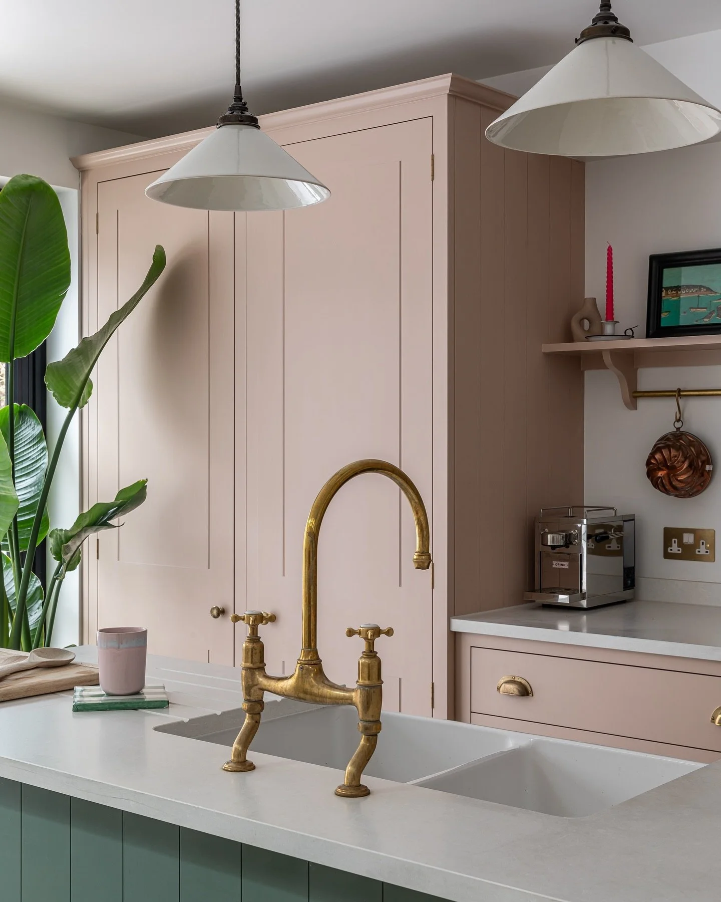 This kitchen by @plainenglishdesign is heavenly, I love the @farrowandball green and pink together and thinking of @bryonygordon in here enjoying this bright and beautiful new space. We did this kitchen extension last year along with a loft conversio