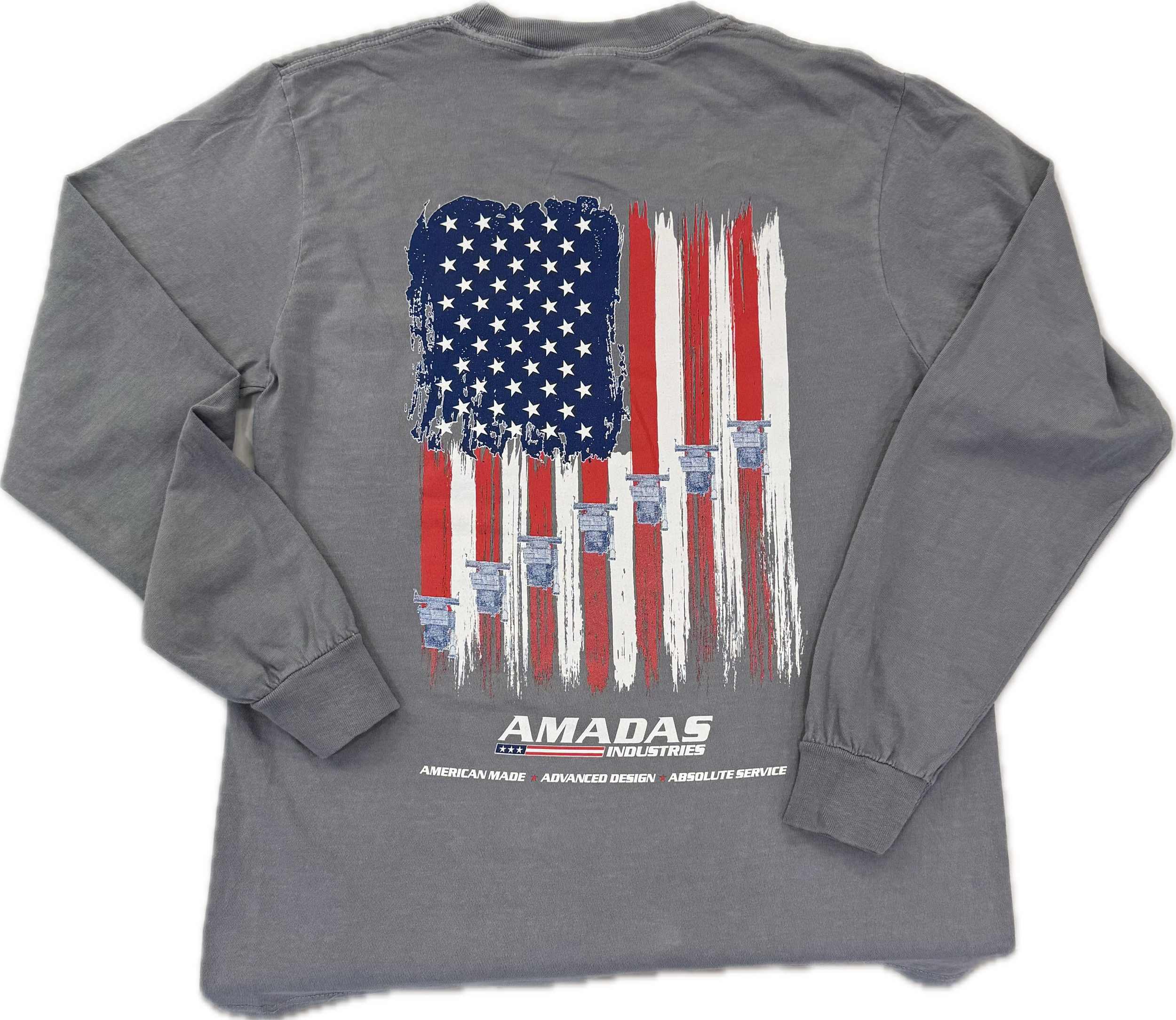 NEW!!!!   AMADAS Gray Long Sleeve Comfort Colors Tee w/Flag Logo