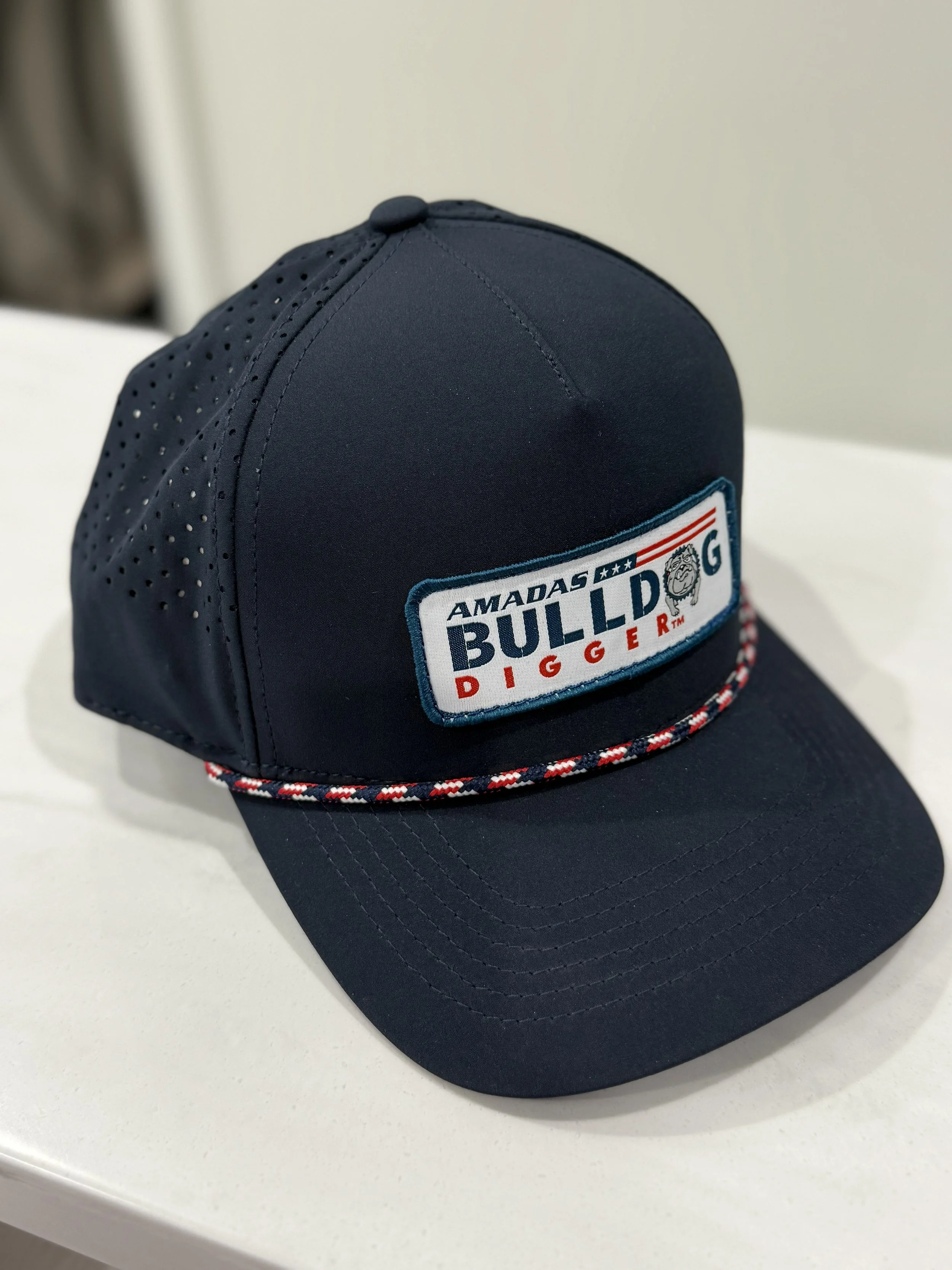 AMADAS Navy Bulldog Digger Cap with woven patch and rope