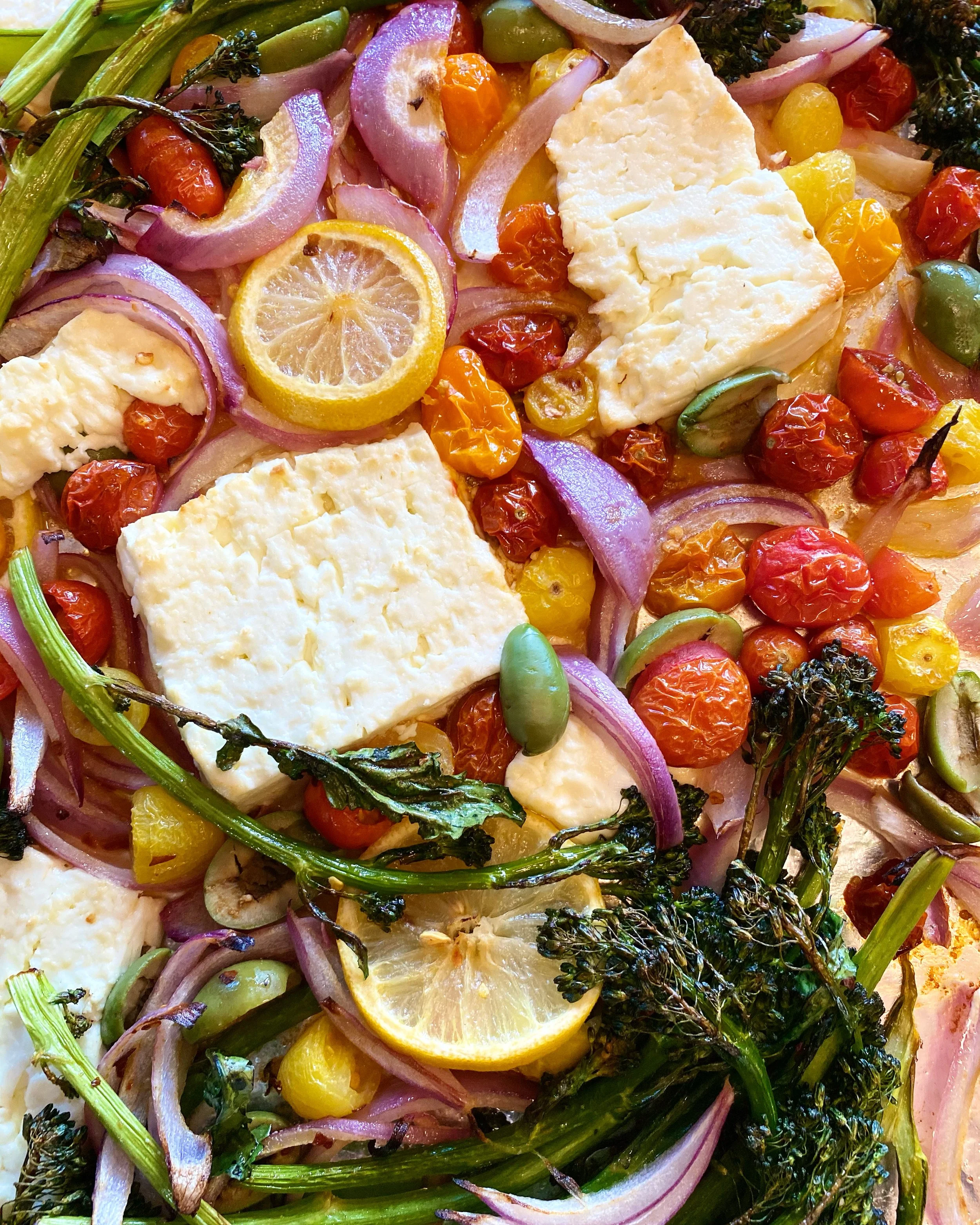 Sheet-Pan Baked Feta with Broccolini, Cherry Tomatoes and Lemon