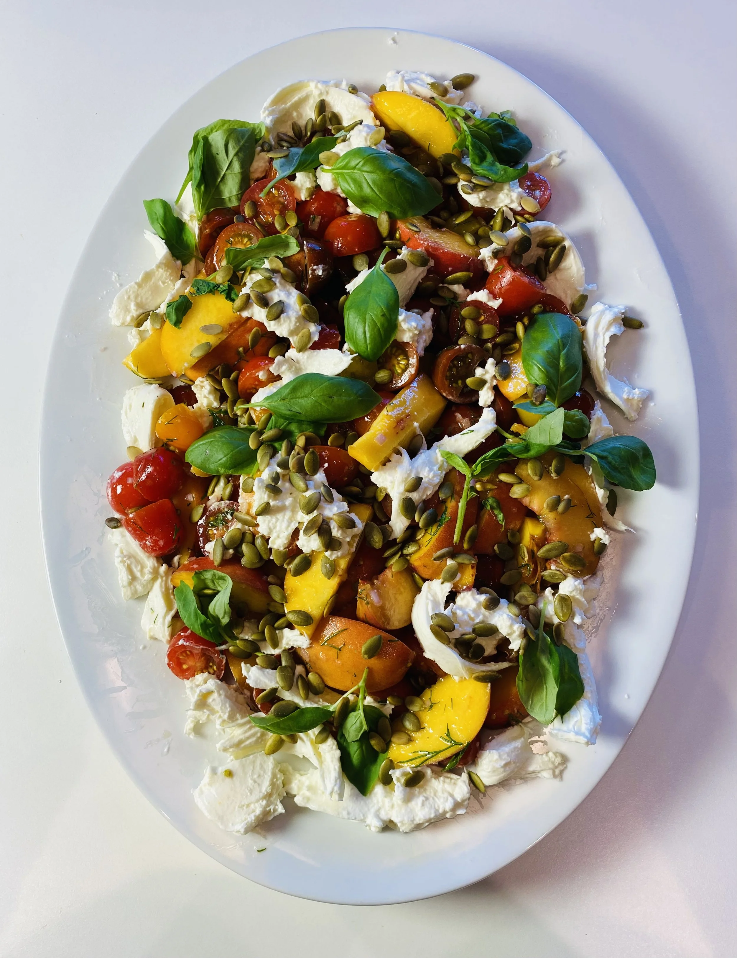 Peach, Tomato &amp; Burrata Salad