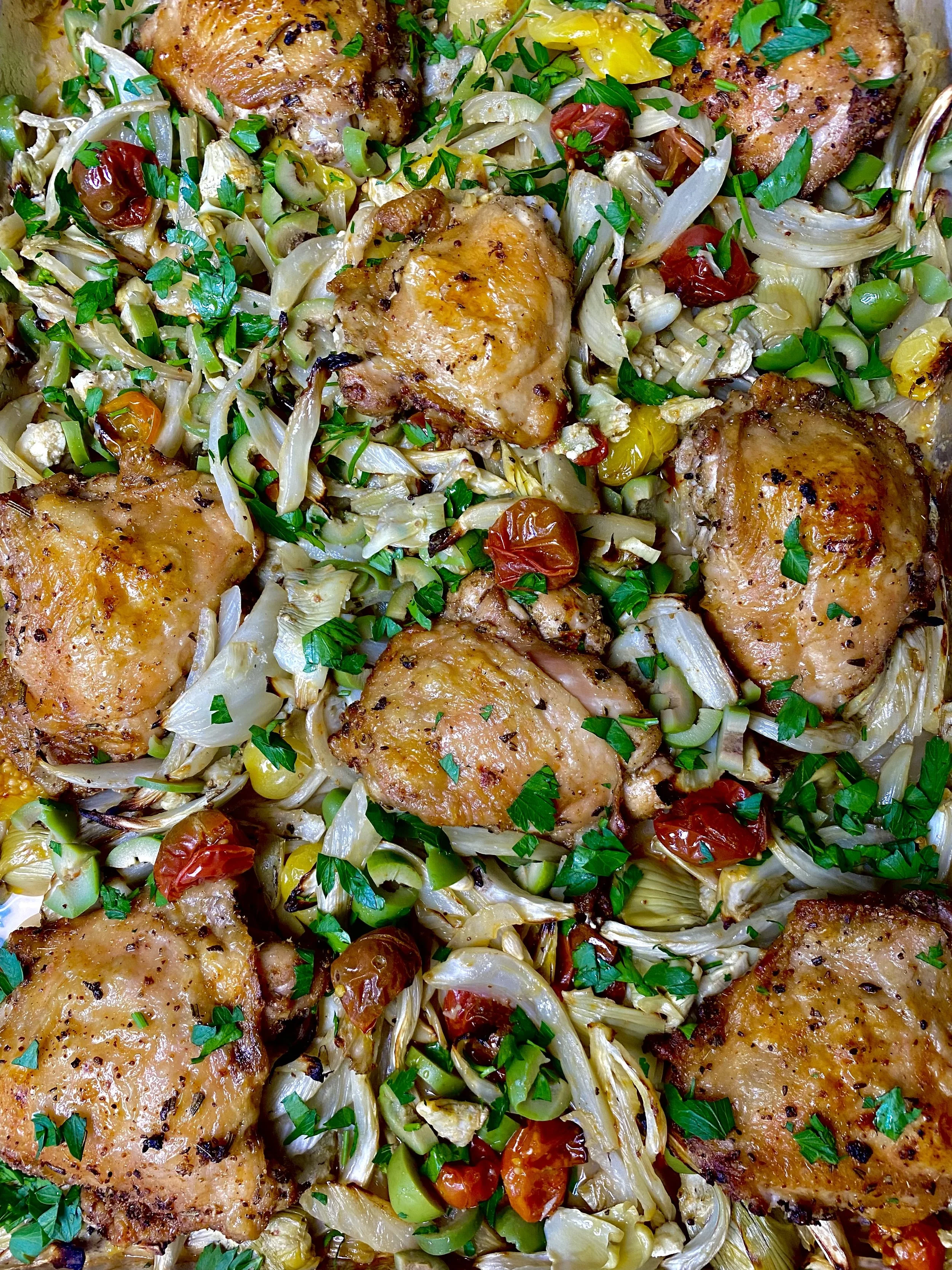 Sheet Pan Chicken with Fennel &amp; Artichokes