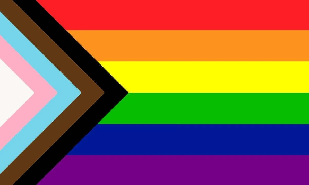 The progress pride flag: a pride flag that includes both the trans pride colors and black and brown stripes to represent racial inclusivity.