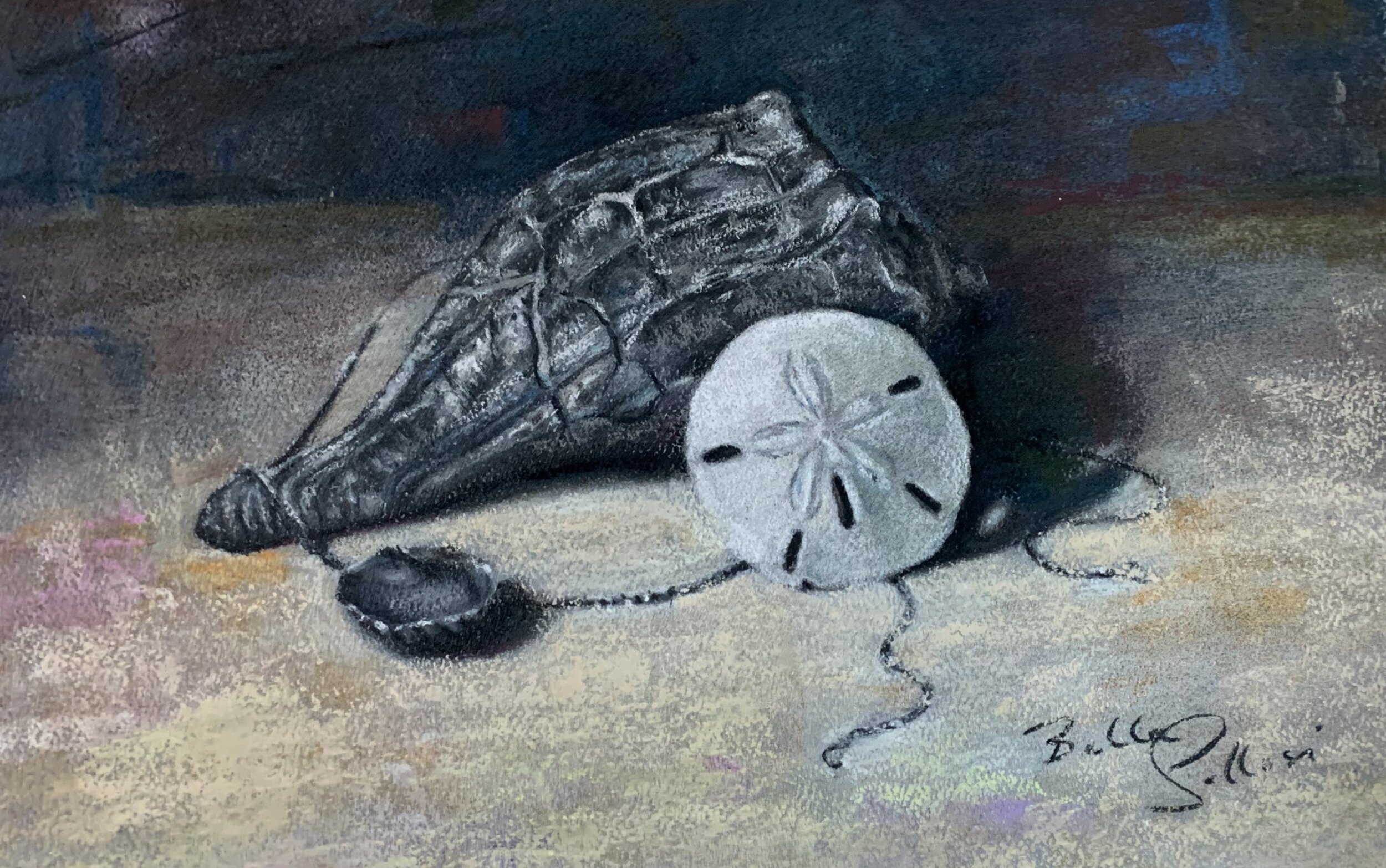 Shells and Silver, Chalk Pastel, 8"x12", 2020