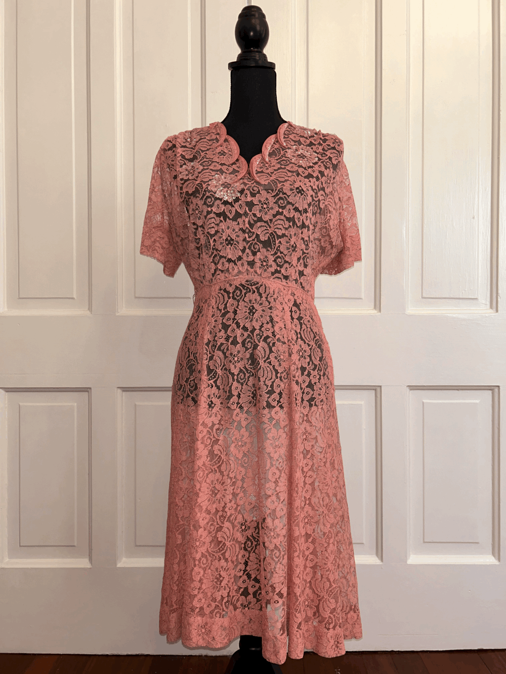 Coral Lace Sequin Dress  Hayley Black Vintage