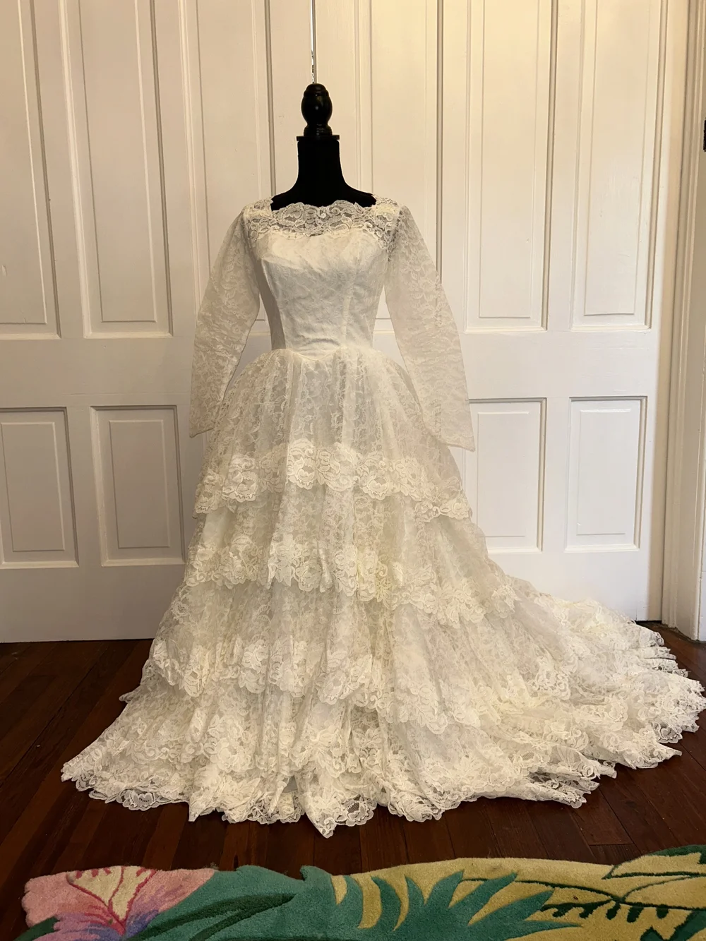vintage tiered lace wedding dress Zapaka Women White A-Line Tiered Lace Wedding Dress Spaghetti Straps Bridal Dress, White / US2
