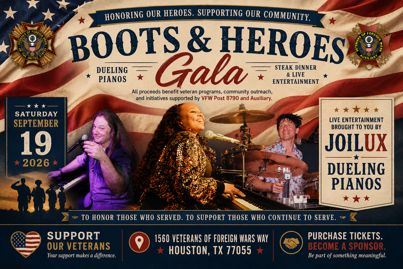 JoiLux Dueling Pianos at Boots & Heroes Gala