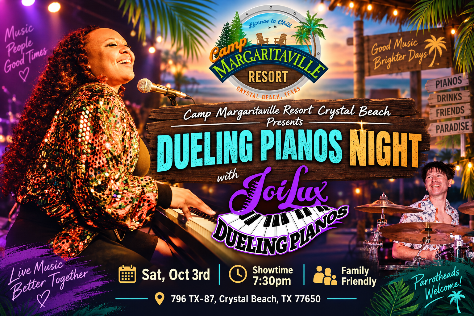 JoiLux Dueling Pianos at Camp Margaritaville Resort Crystal Beach