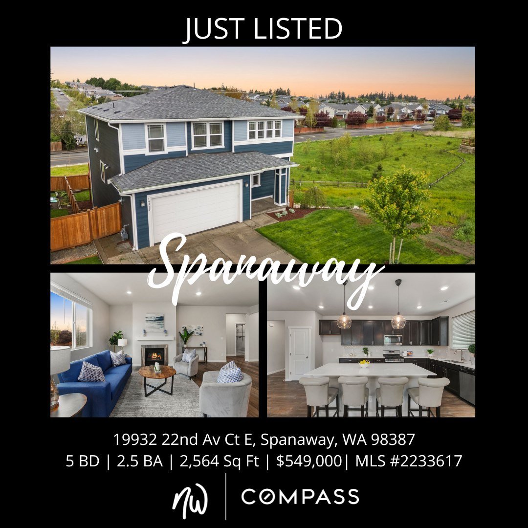 #JustListed in #Spanaway
5 Bedrooms | 	2.5 Bathrooms | 2,564 Sq Ft | Offered Price $549,000 

Discover your new living experience at Cascade Vista!  The heart of the home, the chef-inspired kitchen, harmoniously connects with the expansive great room