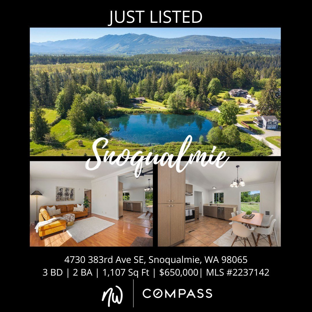 #justlisted in #snoqualmie
3 Bedrooms | 2 Bathrooms | 1,107 Sq Ft | Offered Price $650,000
View Full Listing &gt; https://zurl.co/aKff 

Views upon views! Peaceful living with ample space to roam &amp; the potential to build your dream home! Stunning