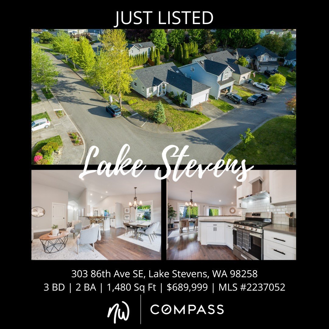 #JustListed in #LakeStevens
3 Bedrooms | 2 Bathrooms | 1,480 Sq Ft | Offered Price $689,999 
View Full Listing &gt; https://zurl.co/XHu5 

Discover the enchantment of this delightful rambler nestled in Lake Stevens. Beautifully updated, this home boa