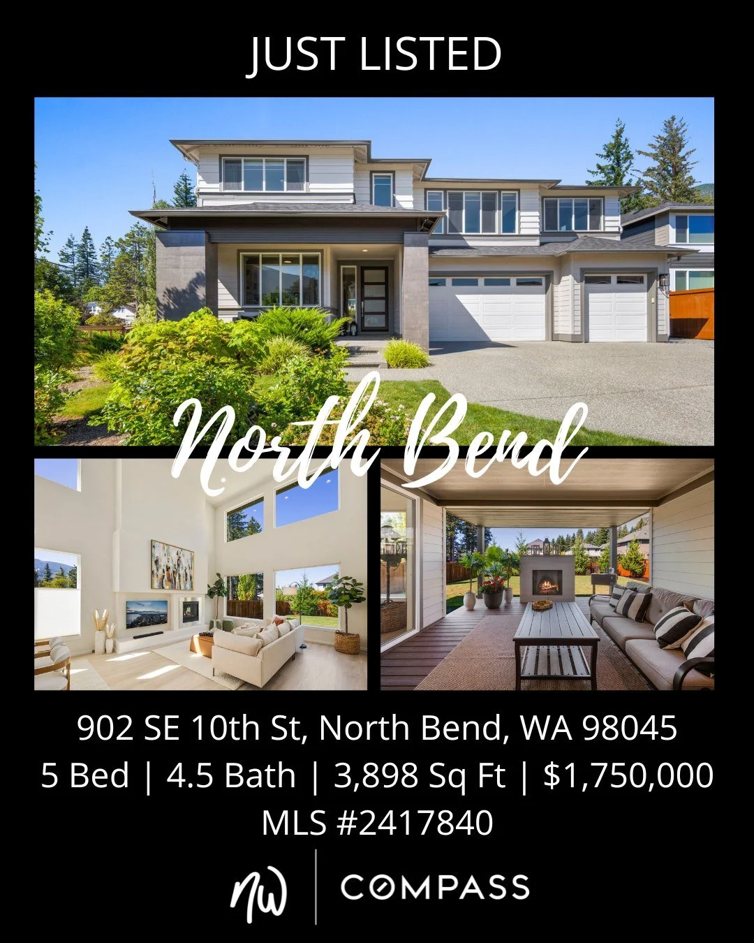 #JustListed in #NorthBend
5 Bedrooms | 4.5 Bathrooms | 3,898 Sq Ft | Offered Price $1,750,000
View Full Listing &gt; https://zurl.co/QGHMJ 

✨ The Ivy at Kanim Grove ✨ 2022 MainVue with sunlit great room, chef&rsquo;s kitchen, 2 primary suites &amp; 