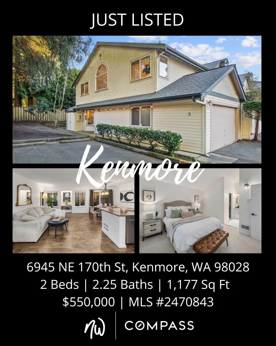 #justlisted in #kenmore
2 Bedrooms | 2.25 Bathrooms | 1,177 Sq Ft | Offered Price $550,000
View Full Listing > https://zurl.co/dkOe9
 
Updated. Private. Perfectly located. ✨
This ground-floor end-unit townhome checks every box&mdash;new roof, new 