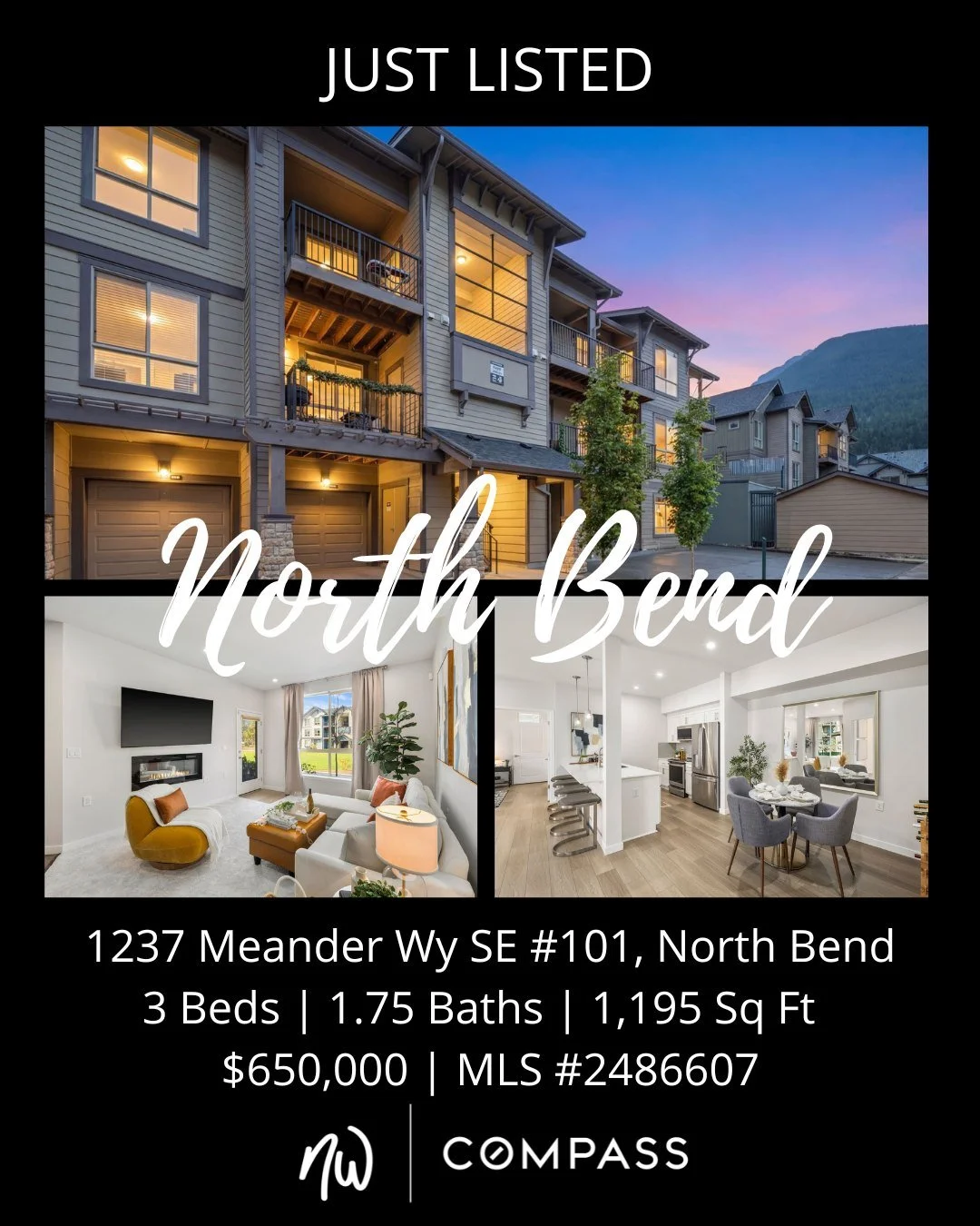 ✨ Just Listed in North Bend ✨

A rare opportunity at the base of Mount Si. This west-facing former model home is bathed in warm afternoon light and offers effortless access to park green space and mountain views.

Thoughtfully designed to showcase th
