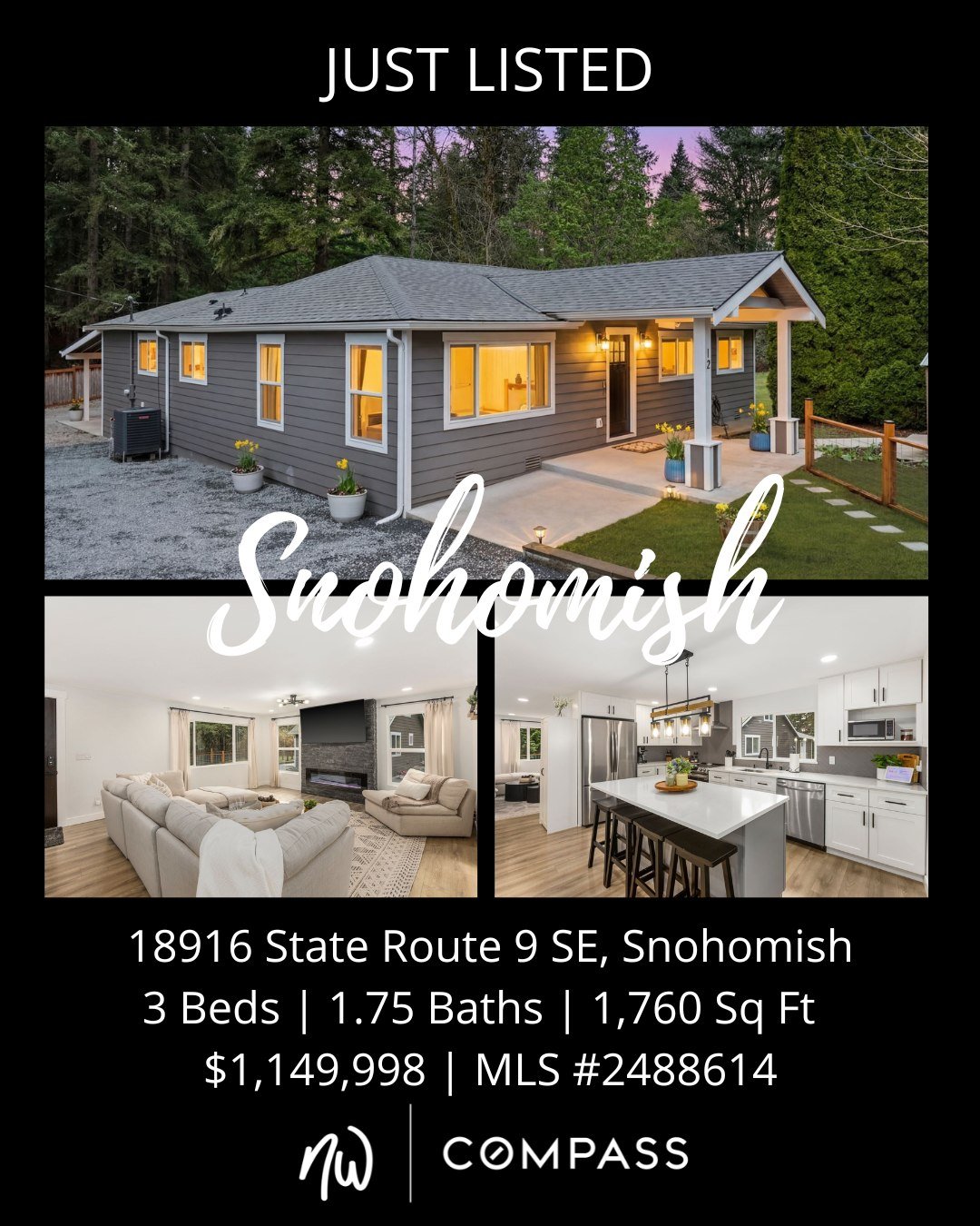 #JustListed in #Snohomish 

Privacy, versatility, and modern comfort come together on this beautifully updated Clearview rambler set on a serene 0.6-acre lot.

The main home shines with a fully renovated kitchen featuring quartz countertops, shaker c