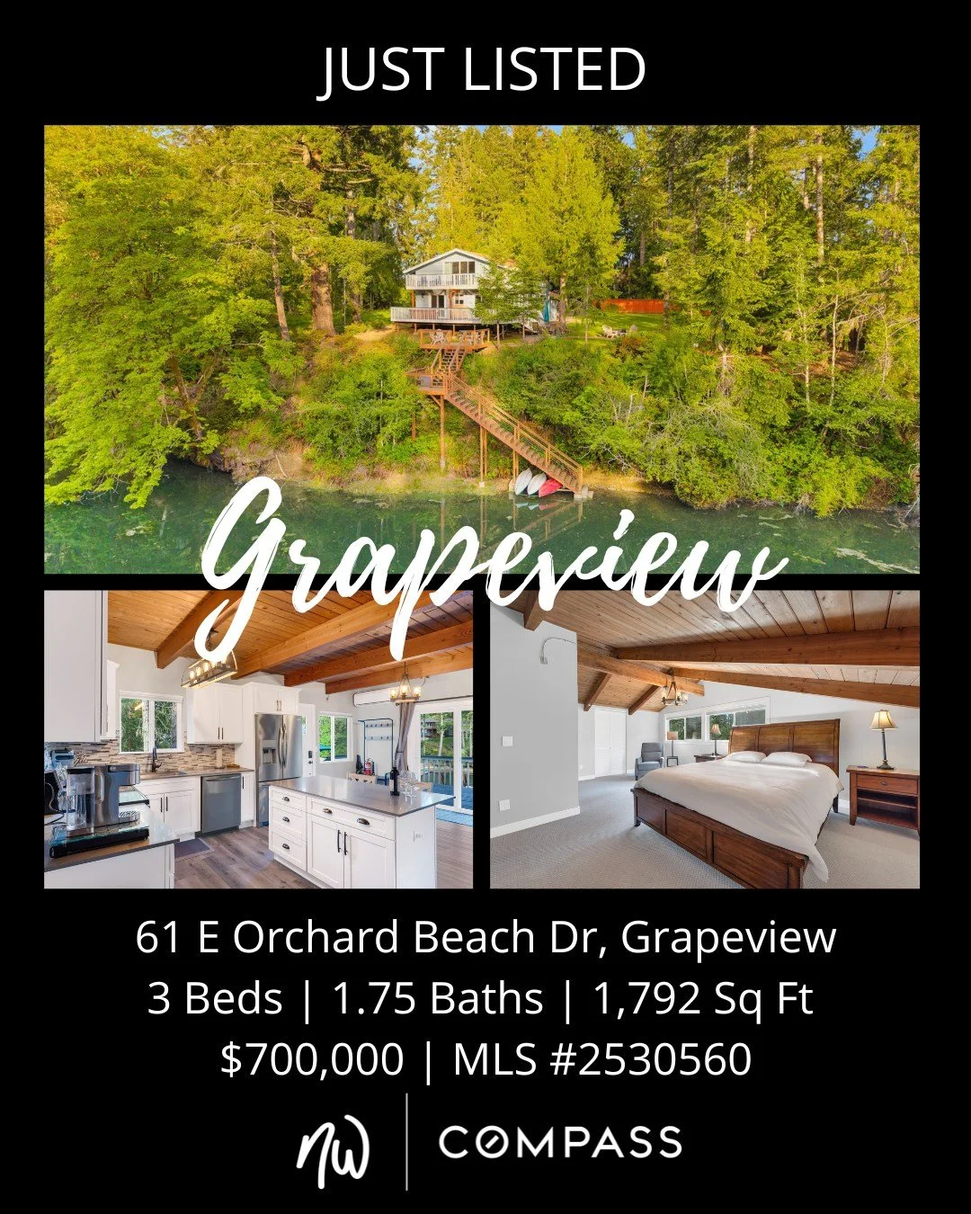 #justlisted in #Grapeview
3 Bedrooms | 1.75 Bathrooms | 1,792 Sq Ft | Offered Price $700,000
View Full Listing > https://zurl.co/be4vw 

Light-filled spaces and a peaceful atmosphere make this home the perfect waterfront retreat. Just steps from t