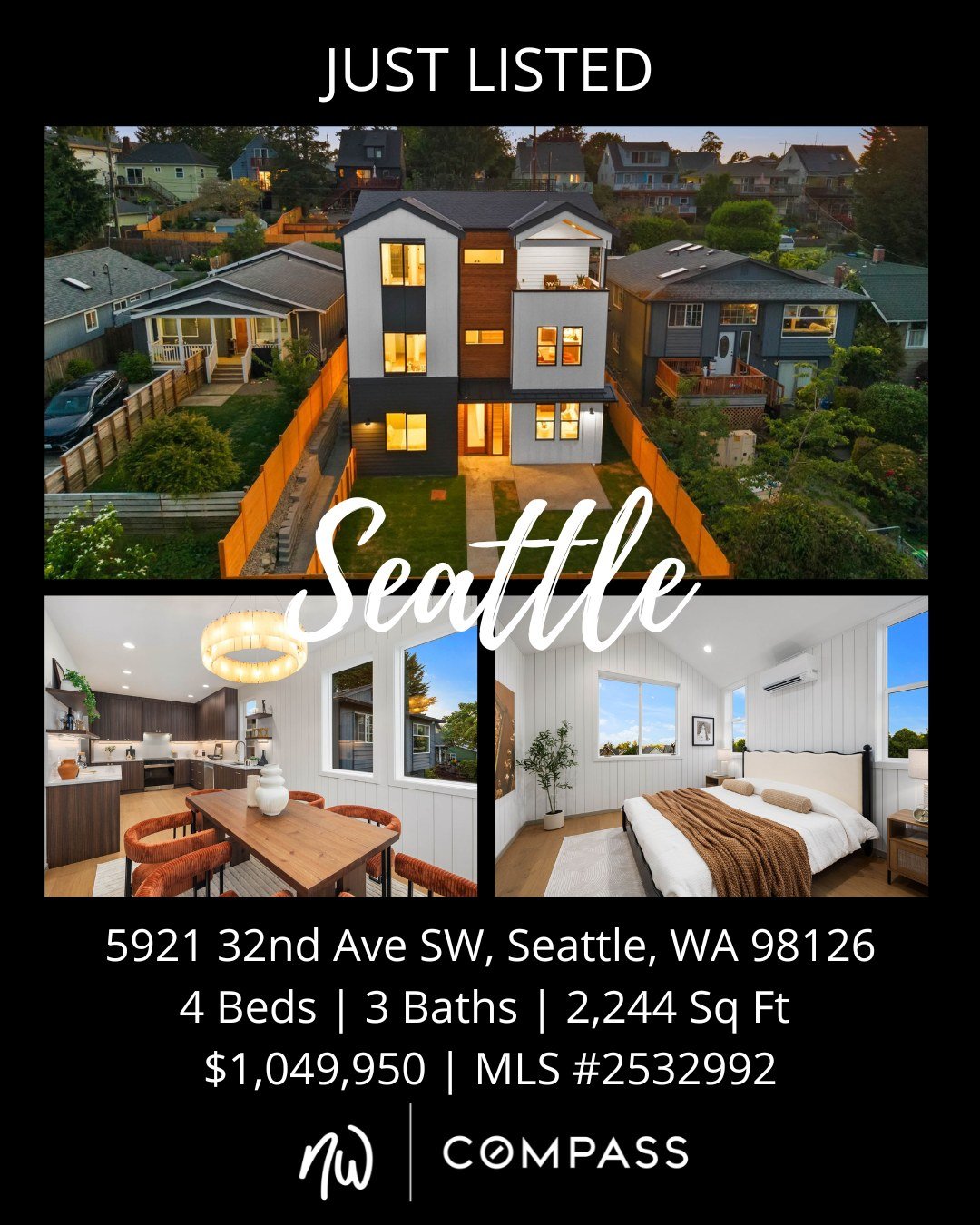 #JustListed in #Seattle
4 Bedrooms | 3 Bathrooms | 2,244 Sq Ft | Offered Price $1,049,950
View Full Listing > https://zurl.co/Bctx9

Perched above West Seattle with sweeping views of Downtown Seattle, Mount Rainier, and the Cascade Mountains, this