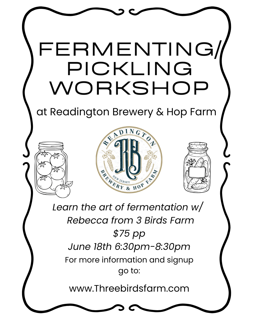 Fermenting/ Pickling Workshop- 6/18 Readington Brewery