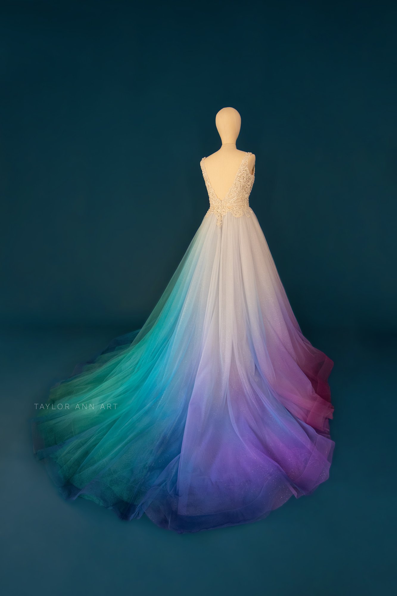 Teal Blue Chiffon Ombre Wedding Dress — Canvas Bridal