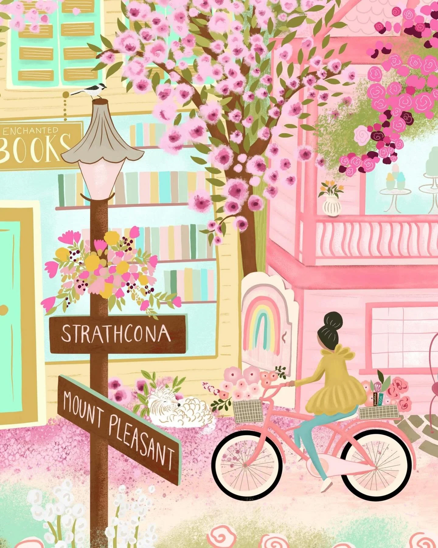 If you&rsquo;ve been waiting for spring, she&rsquo;s arrived 💗
.
Pink bikes, blossoms, and cozy caf&eacute;s &mdash; an ideal spring day in Vancouver, painted slowly and dreamily 💕🌷My City In Bloom puzzle collaboration with @villagerpuzzles launch
