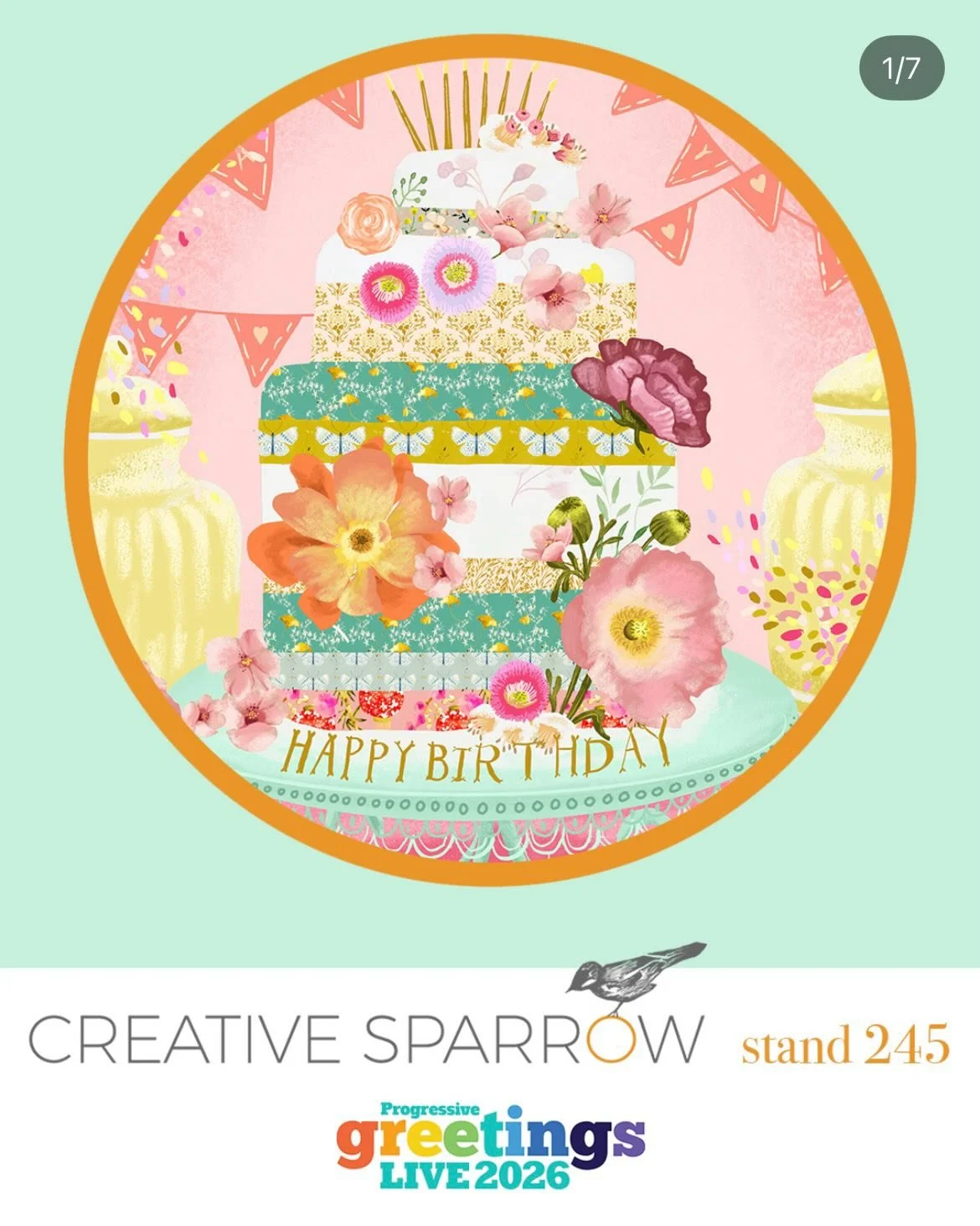 Delighted to have my artwork represented at @progressivegreetings PG Live by my wonderful agent Hannah @creativesparrowart Swipe to see some of my new designs being shown 💫💕