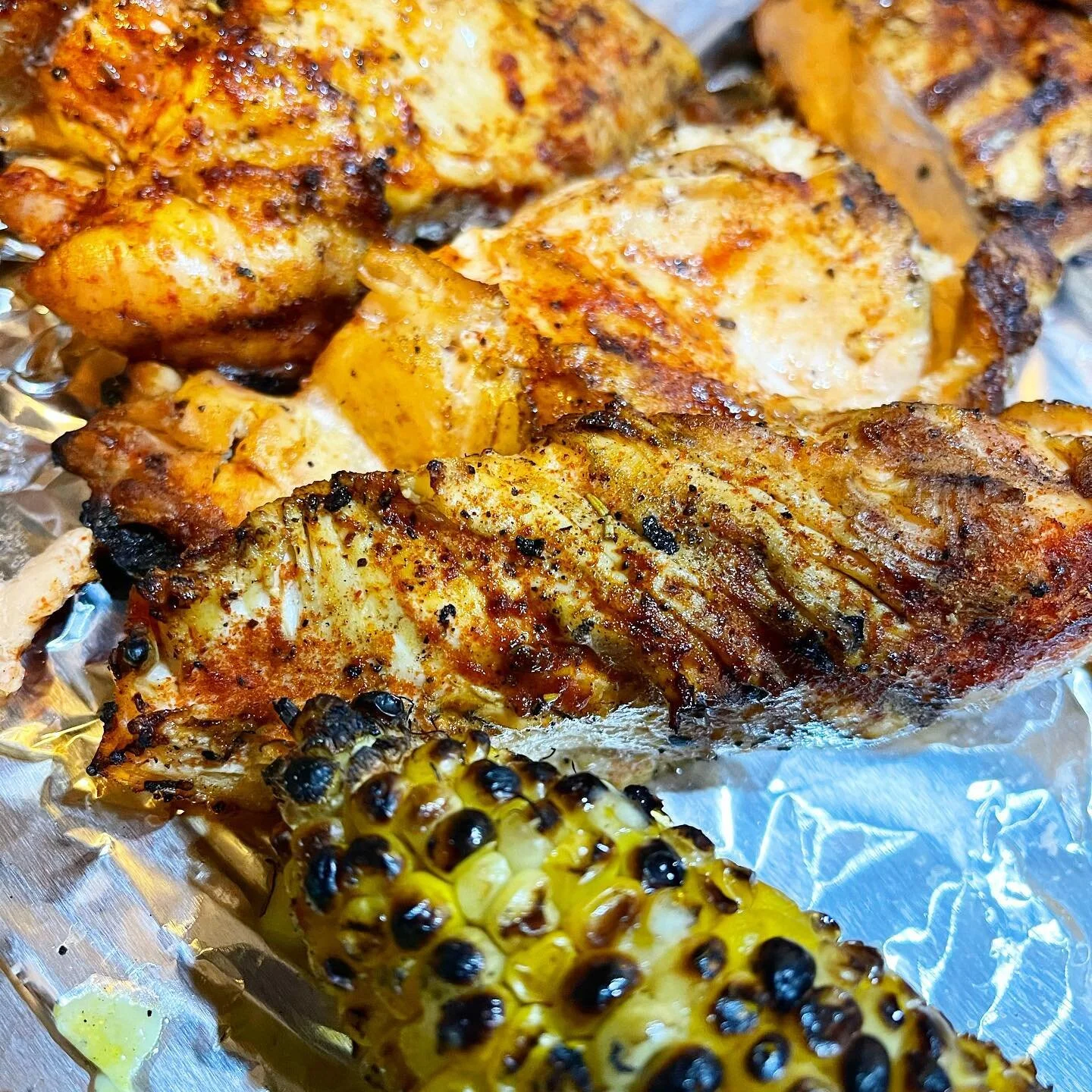 Throw back to these early summer grilled parmesan corn on the cob and chicken breasts!
Corn was grilled indirect for most of the cook then direct the last few minutes for a nice char to compliment the parm and butter.
Chicken breasts were (of cours