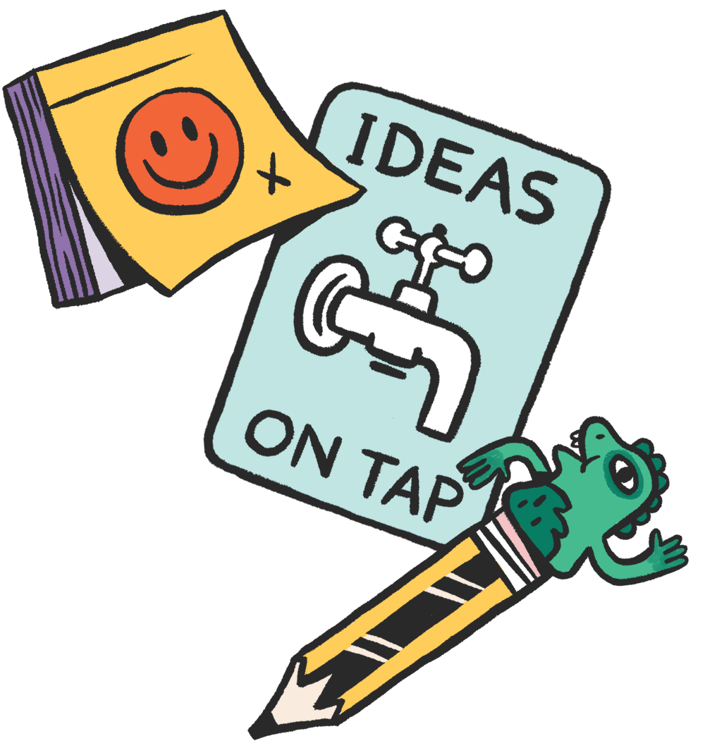 Hand-drawn illustration of lettered design puns