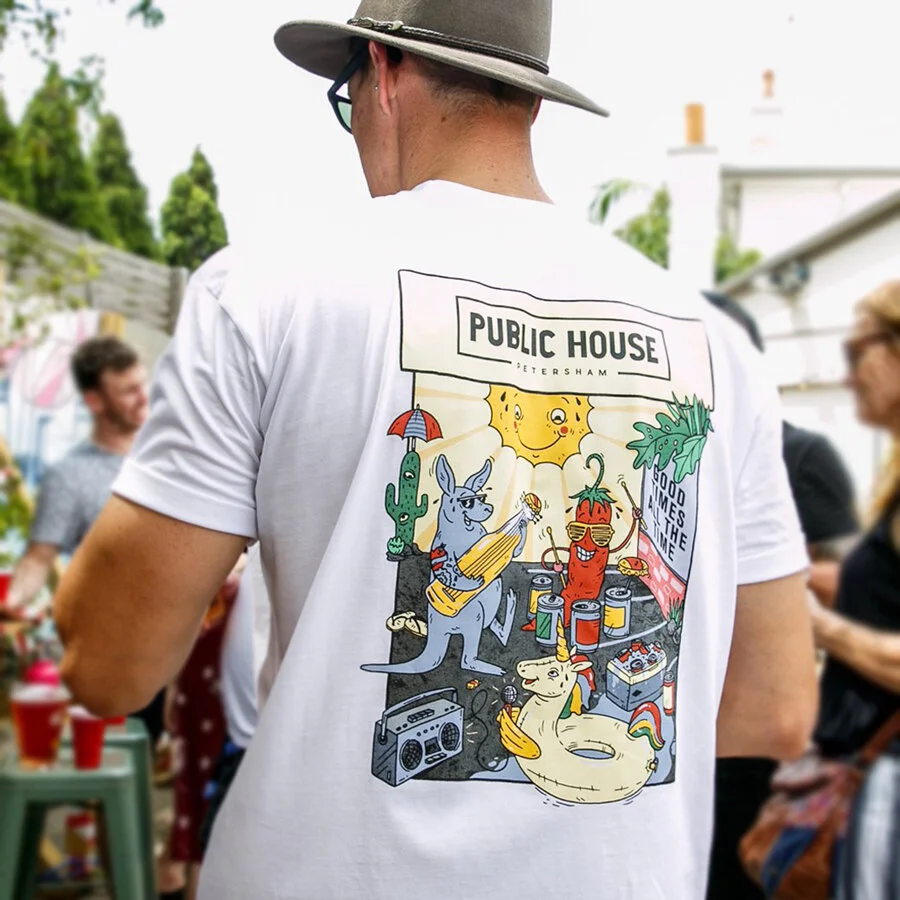 Man wearing an illustrated shirt design