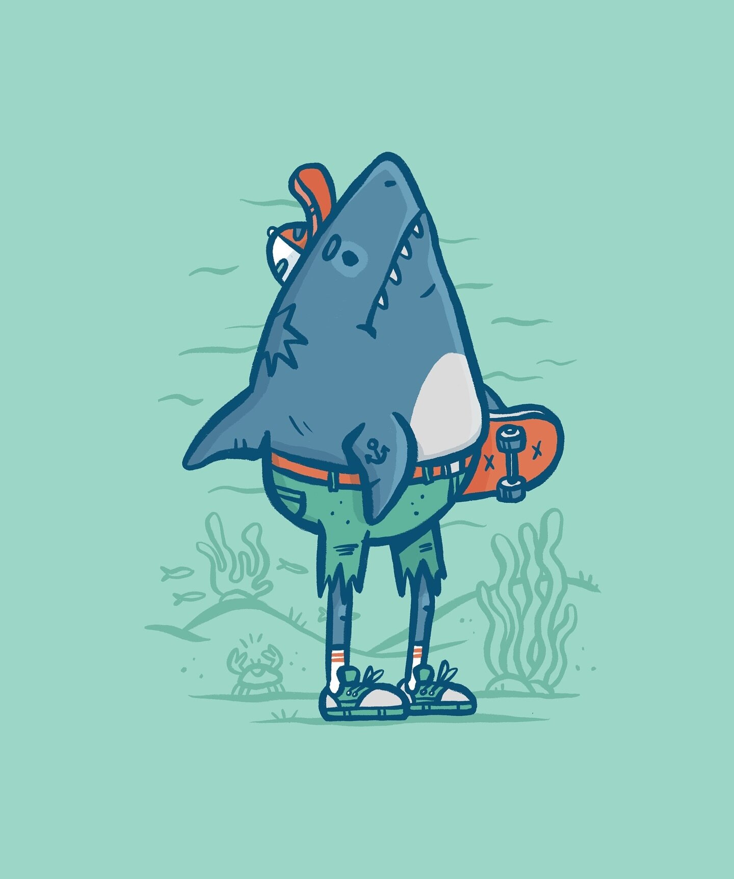 Just a little Shark Dude. 

#sharkillustration #sharkwithlegs #skatershark #digitalillustration #characterillustration #underthesea
