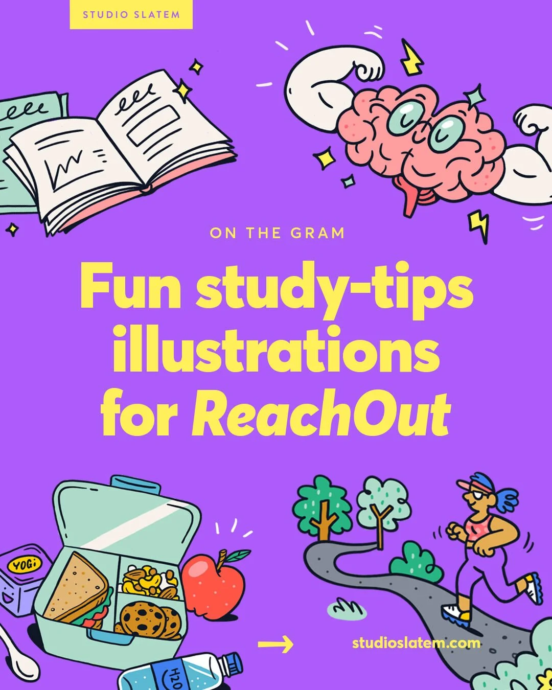 I had the pleasure of working with @reachout_aus recently on illustrating and designing a carousel about keeping your brain powered for studying, to help school-goers with upcoming exams. 🙌🧠📚

Working on this did make me grateful to have finished 