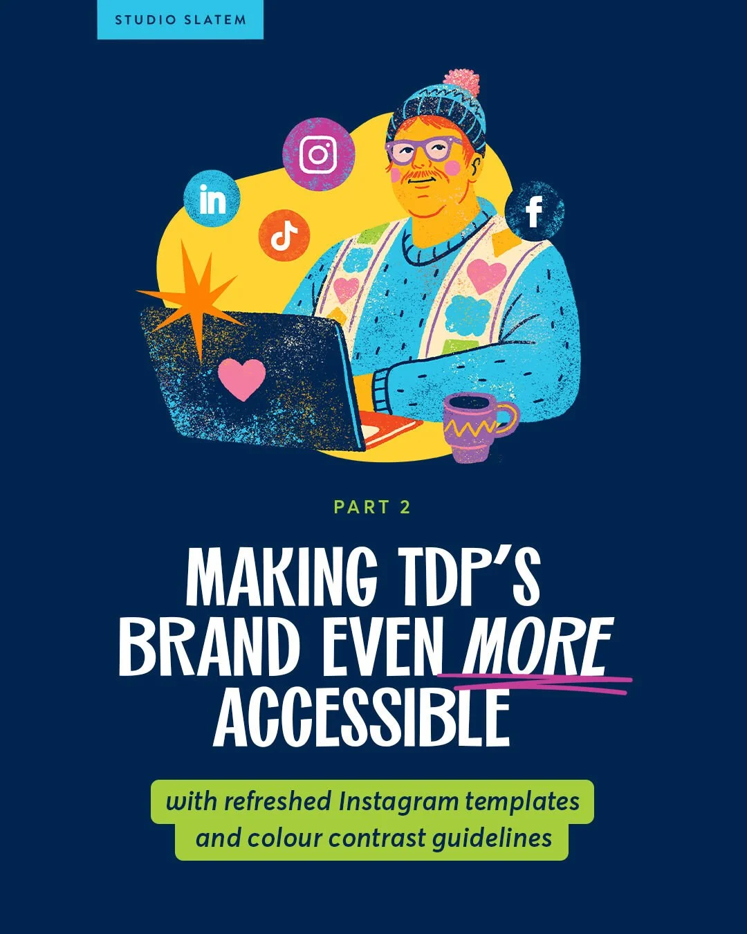Part 2 of my project with @thedigitalpicnic was all about making their social media content more accessible, without losing the colour and personality that makes TDP, well, TDP. 🌈

With the illustrations finished (see Part 1), I worked on refreshing