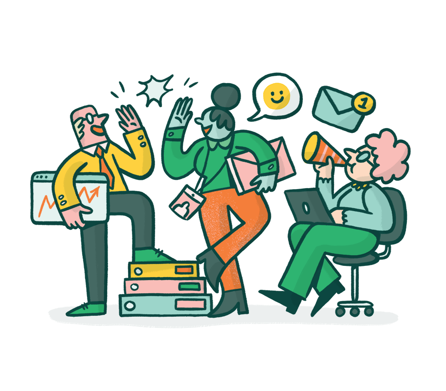 Hand-drawn brand illustration of people in happy workplace for SmartCulture
