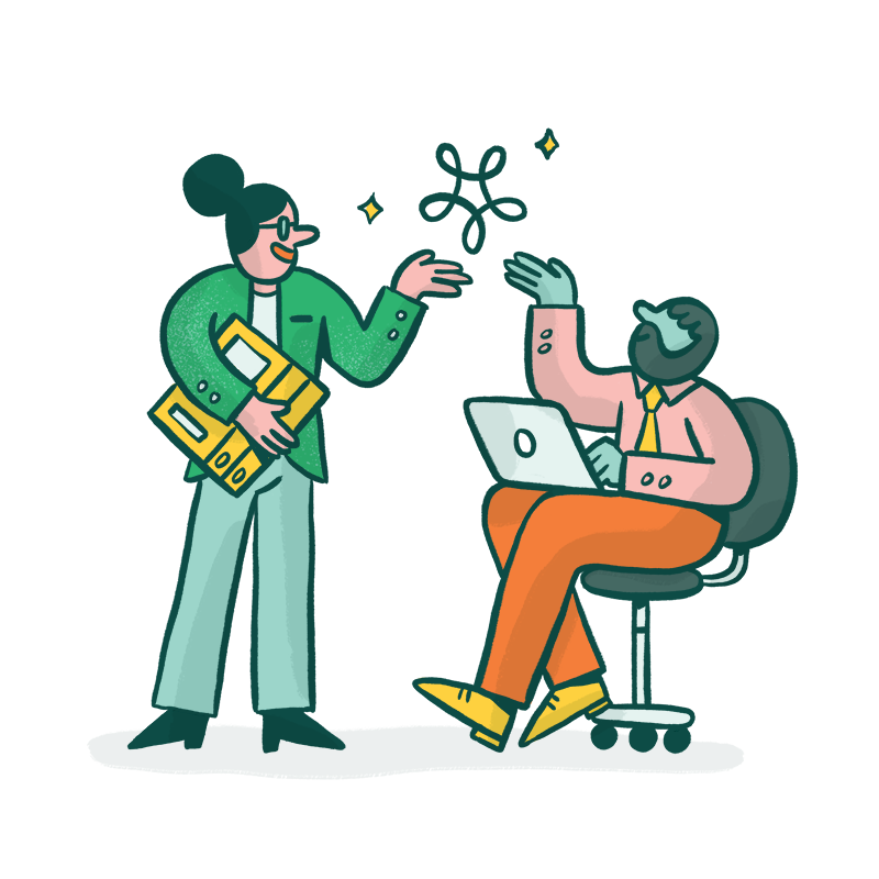 Hand-drawn brand illustration of people in happy workplace for SmartCulture