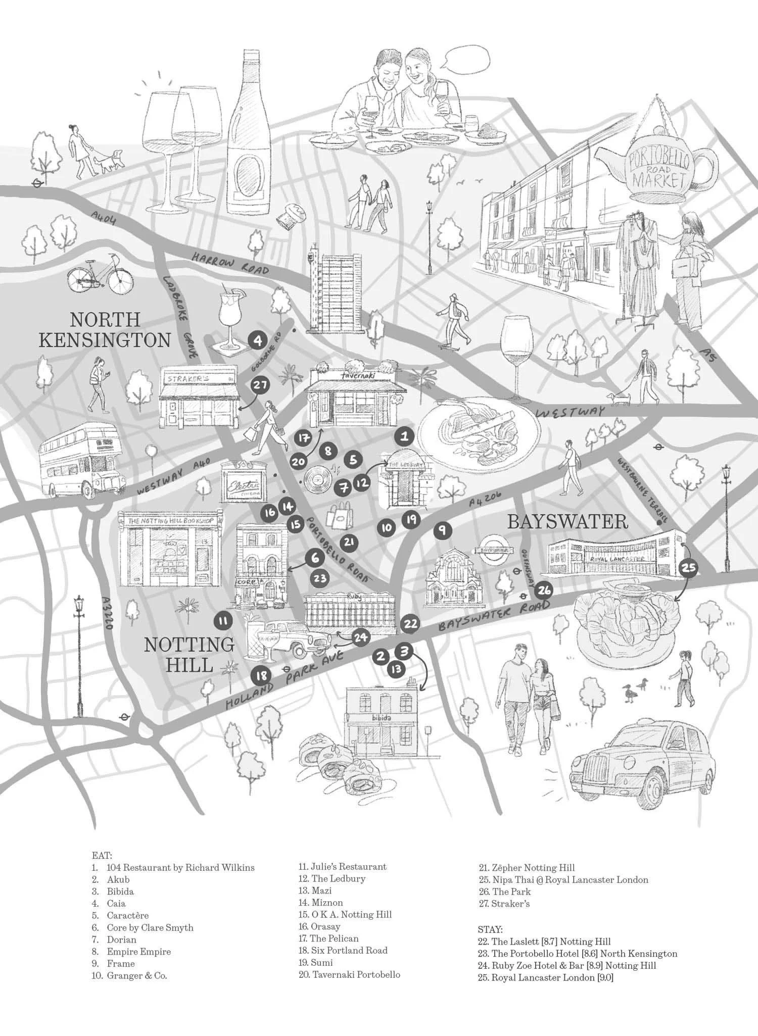 Hand-drawn illustrated map of London sketch