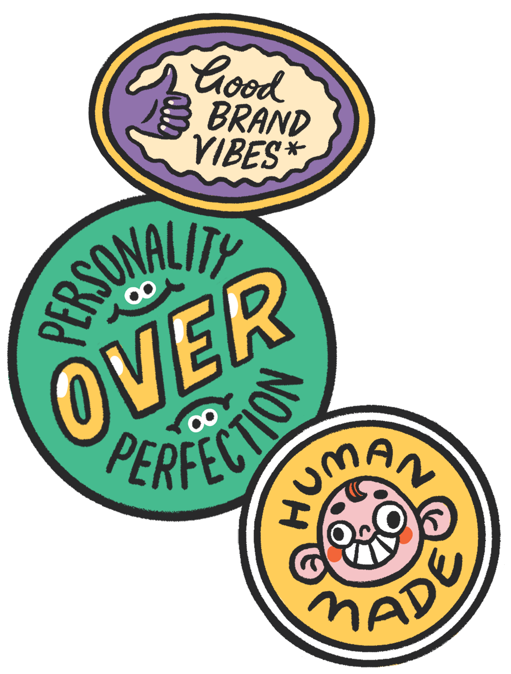 Hand-drawn illustration of lettered design puns