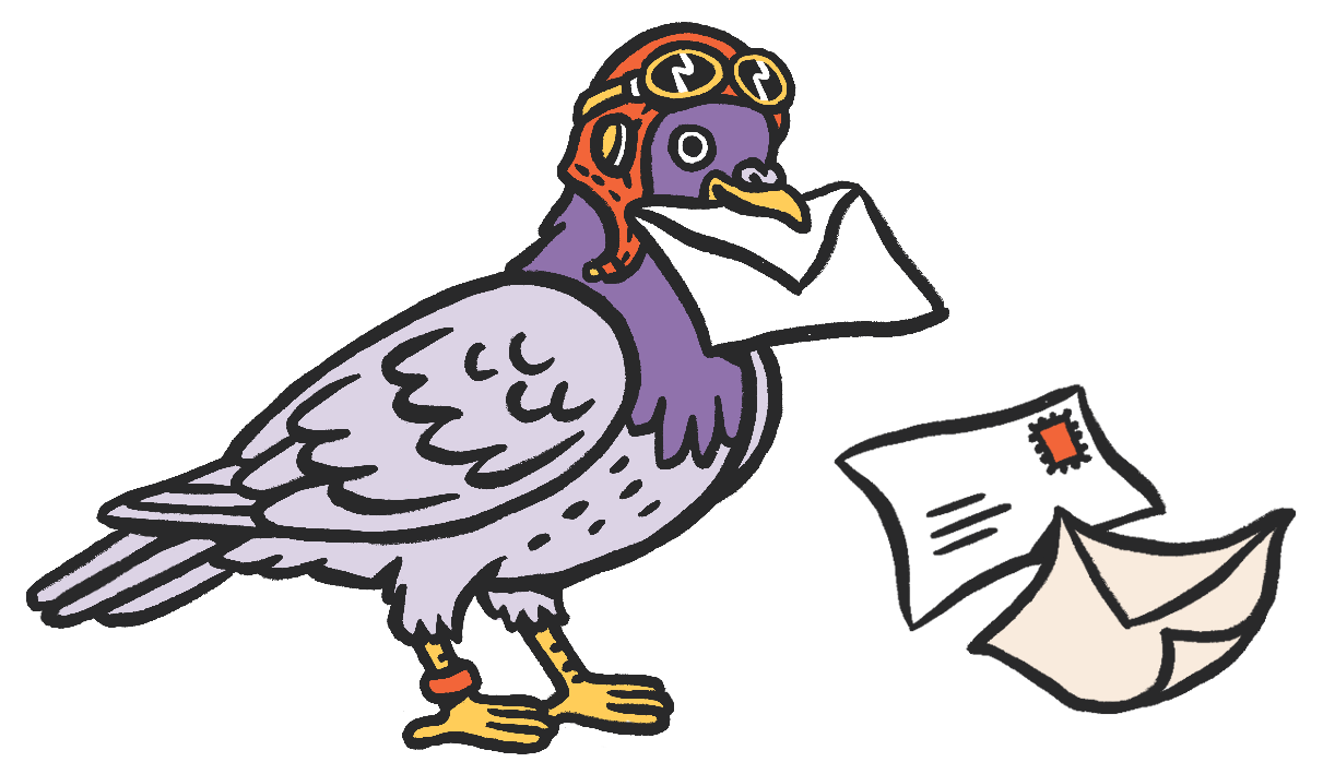 Hand-drawn illustration of a homing pigeon holder a letter