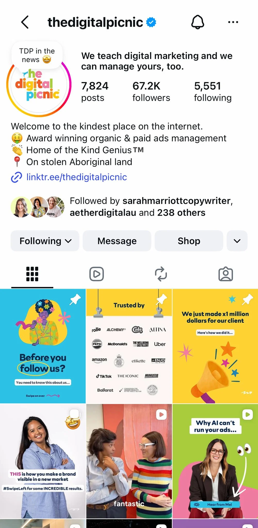 Screenshot of TDP's social feed