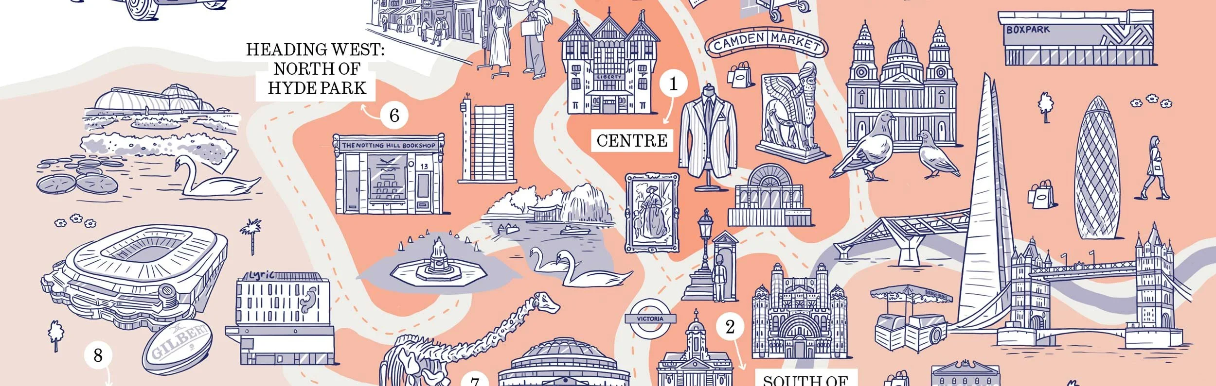 Hand-drawn illustrated map of London