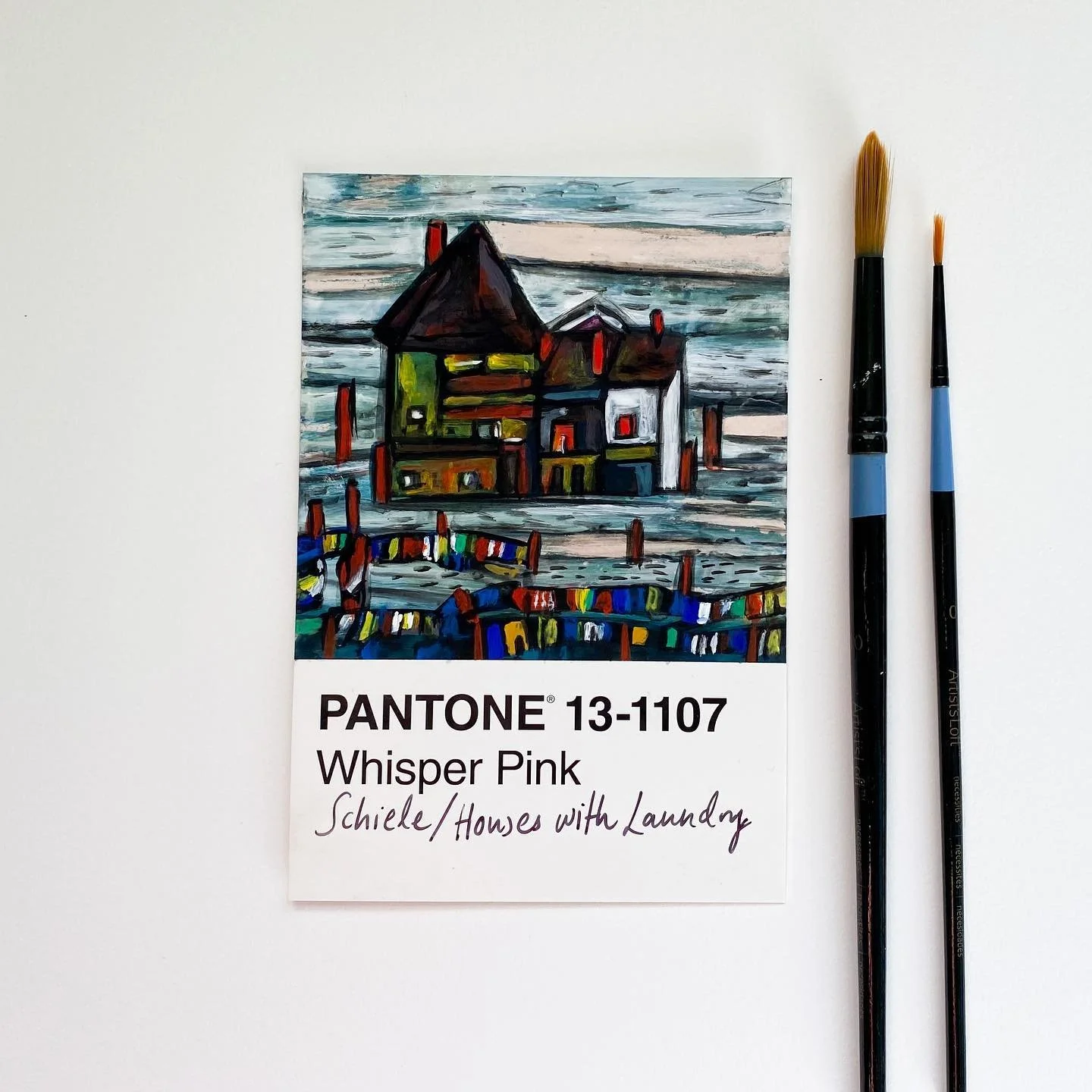 8/30
Starting off red/brown week with this pale pink, which works as a base for one of Egon Schiele&rsquo;s landscape paintings 🏠 His raw, expressive style was honestly really really hard to execute. While I wasn&rsquo;t able to do much justice to i
