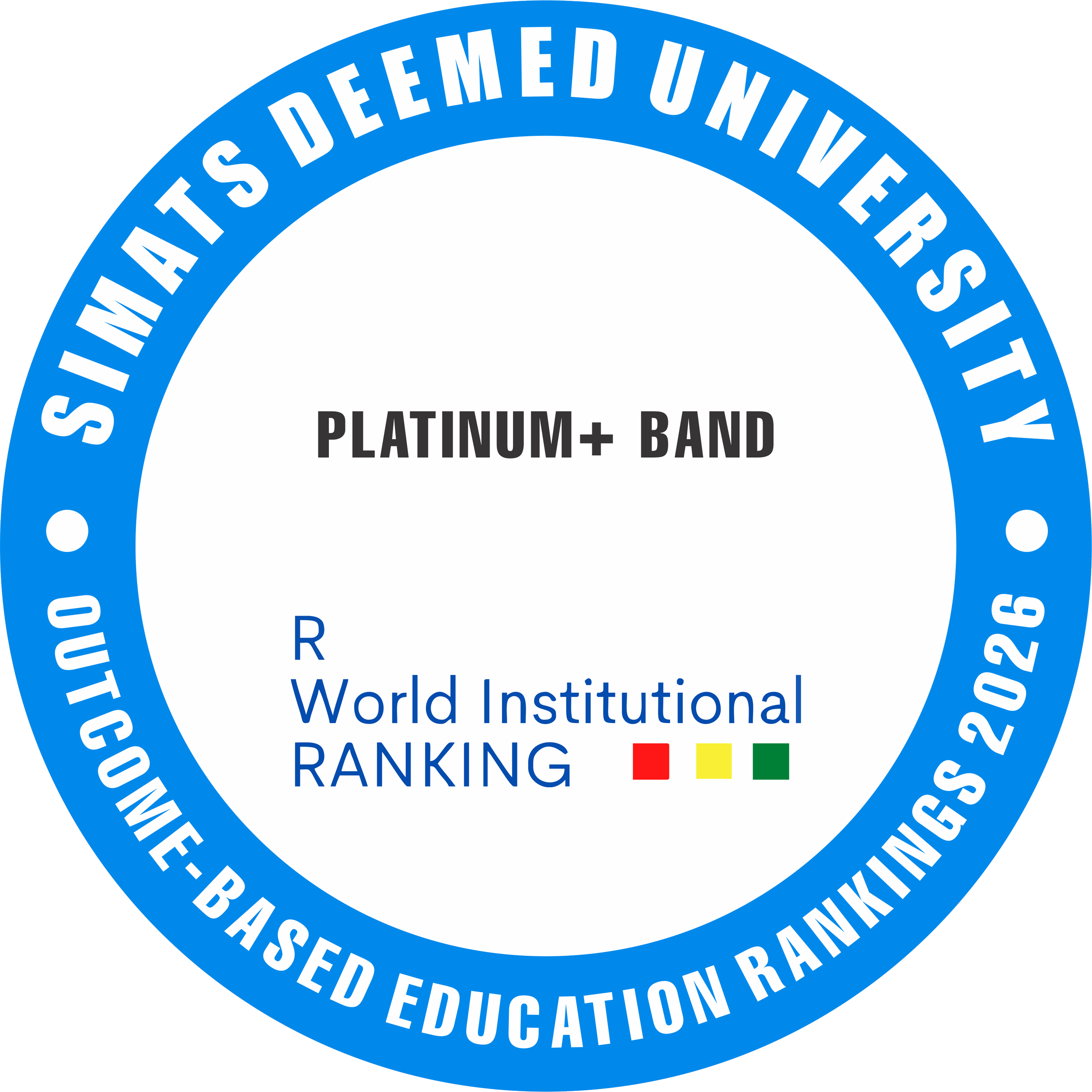 SIMATS has been recognised in the prestigious Platinum+ Band for its outstanding implementation of Outcome-Based Education (OBE), reflecting excellence in curriculum design, teaching–learning practices, and student outcomes.