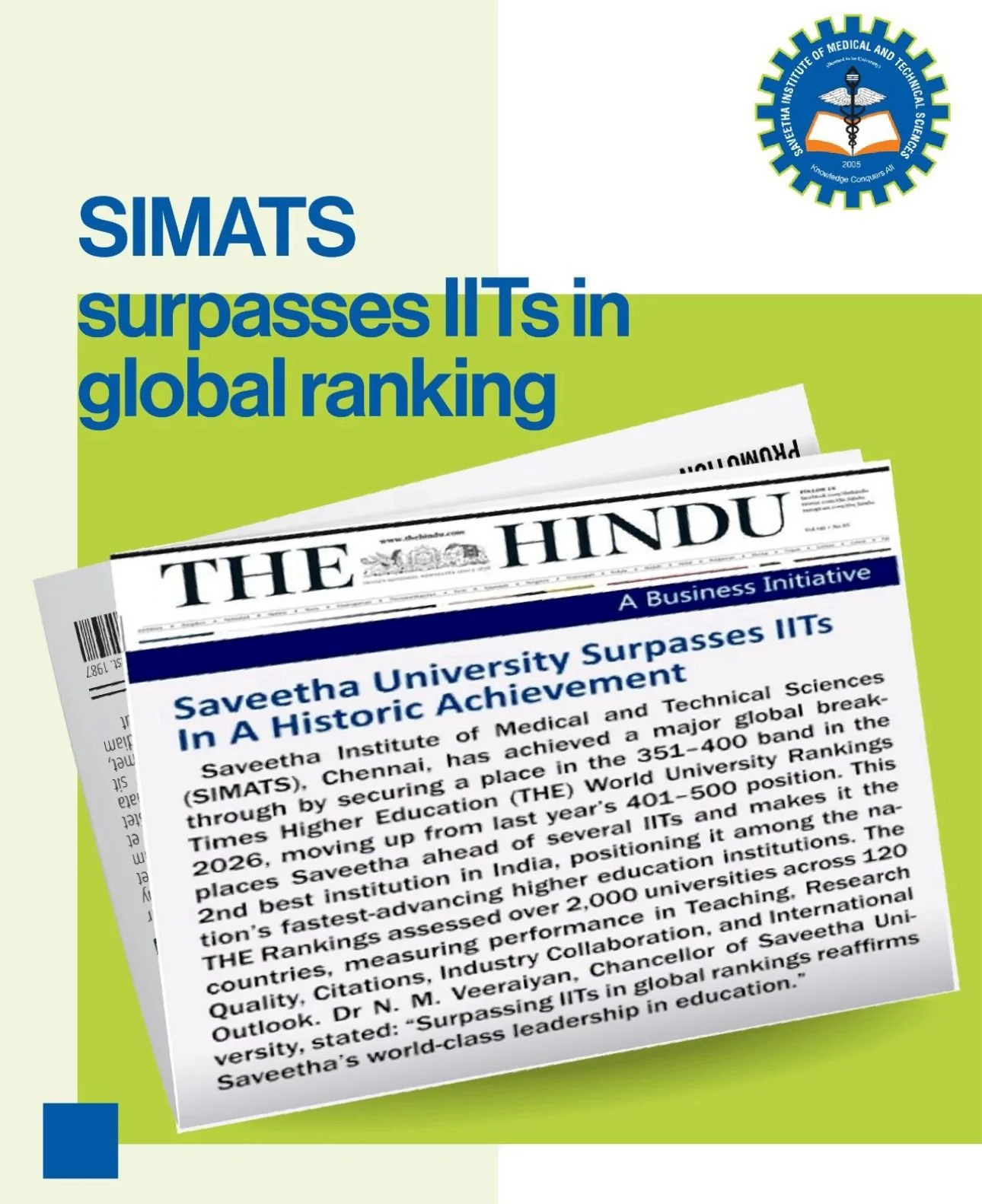 Saveetha University Surpasses IITs